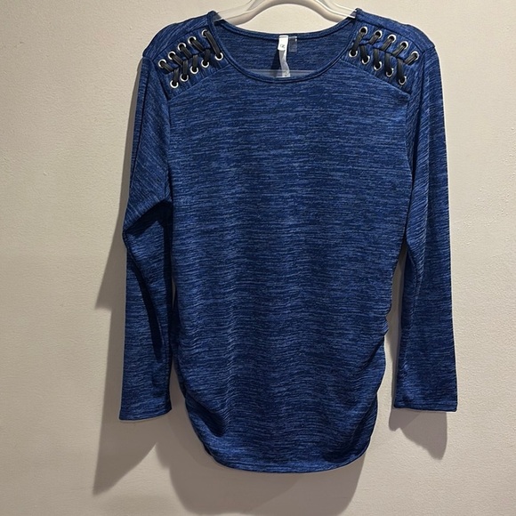 NY Collection Tops - Blue Women's Top with Lacing detail at shoulders